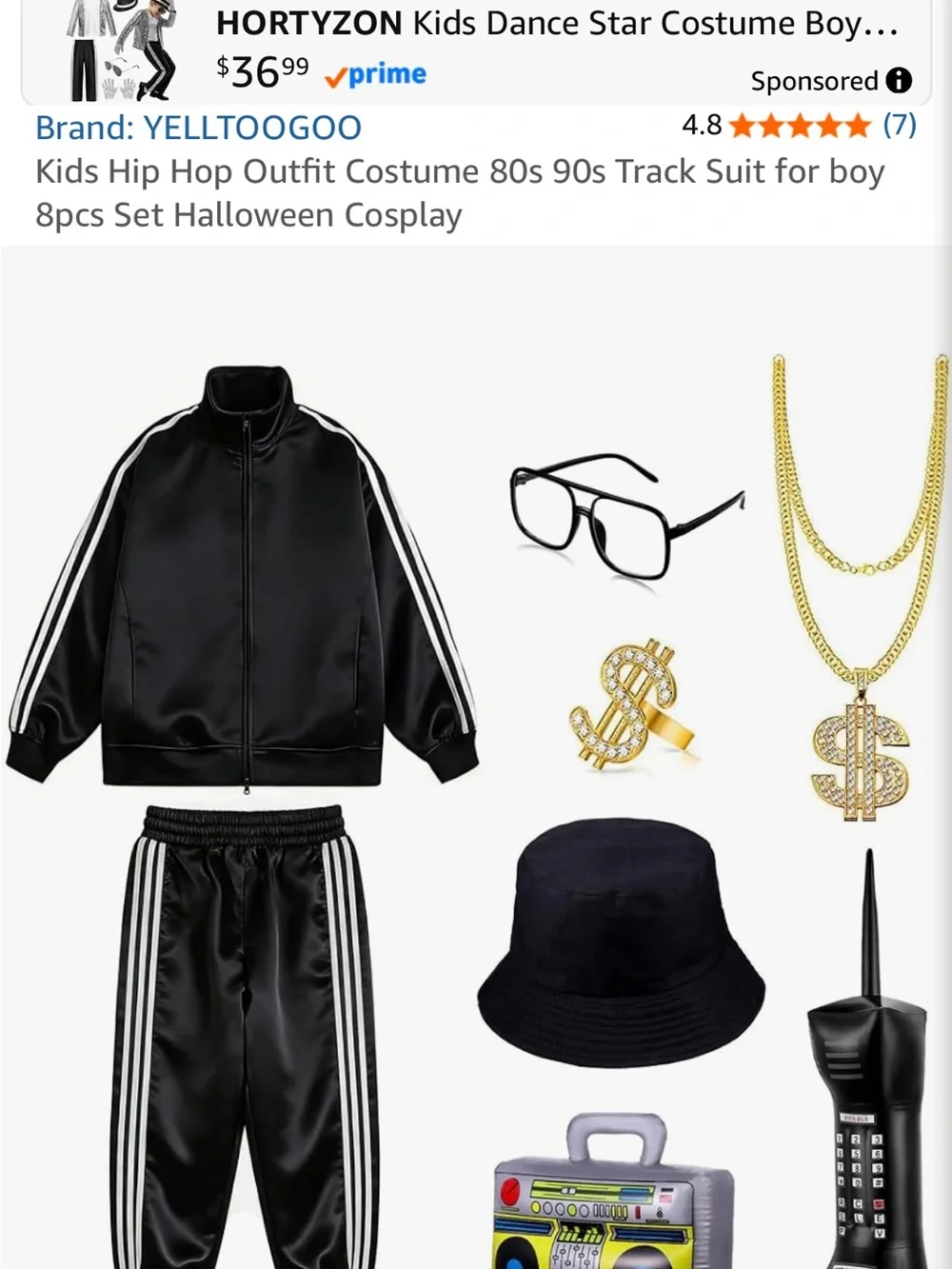 DJ Kids Black Hip-Hop Track Jacket & Pants Costume Set with Accessories